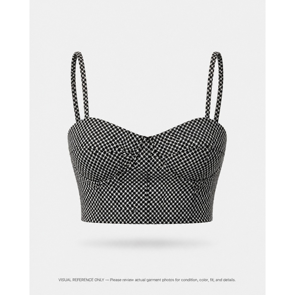 Iris Houndstooth Bustier Crop Top Small Black White Dark Academia Retro Preppy